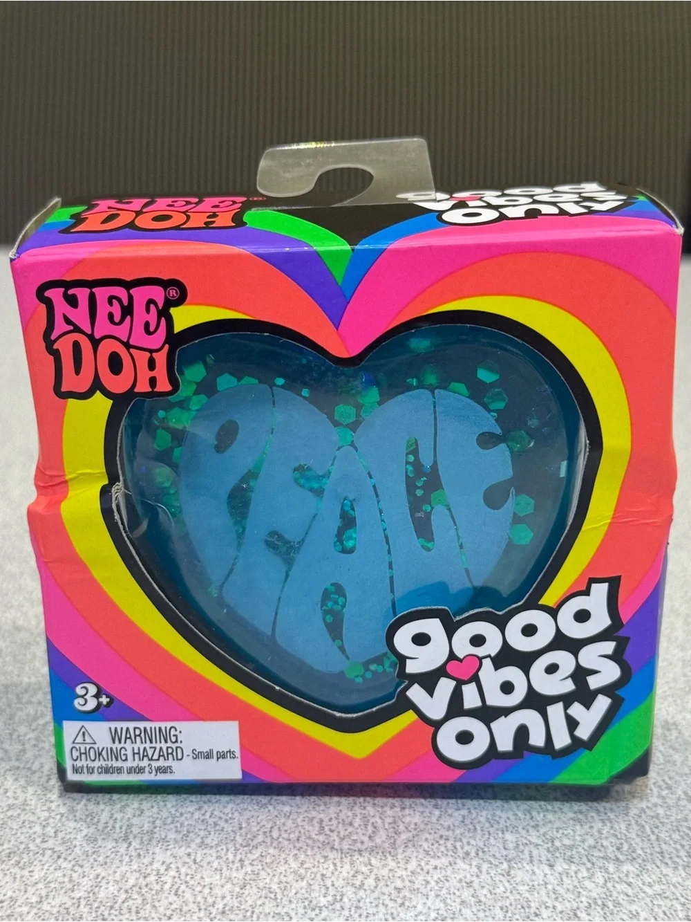 NEW Needoh Good Vibes Only “Peace” Blue Glitter Heart Authentic